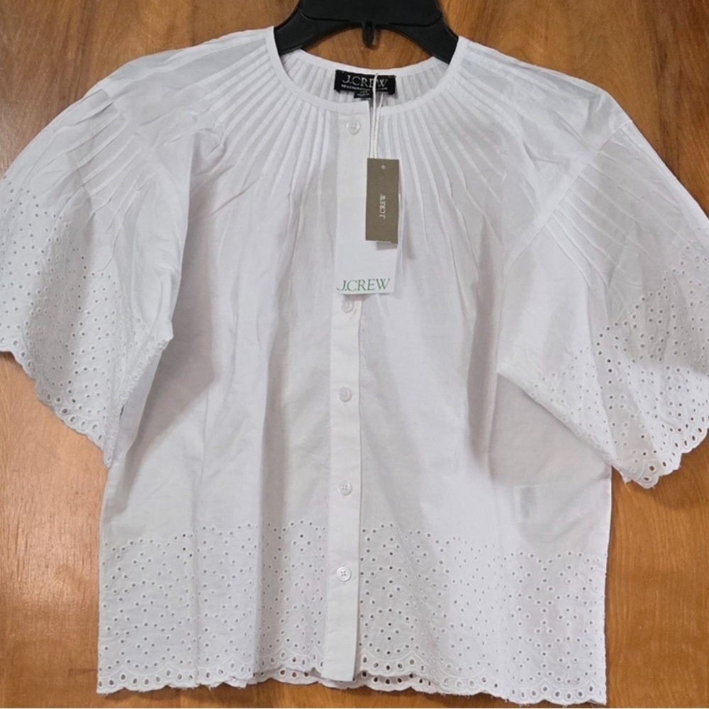 I crew xxs Jolie White Eyelet Button-Up Blouse new - Picture 5 of 5